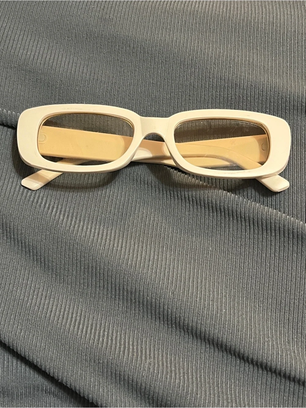 Chunky Ivory Cream Rectangle Eyeglasses Clear Lens Retro Fashion Glasses-Unisex